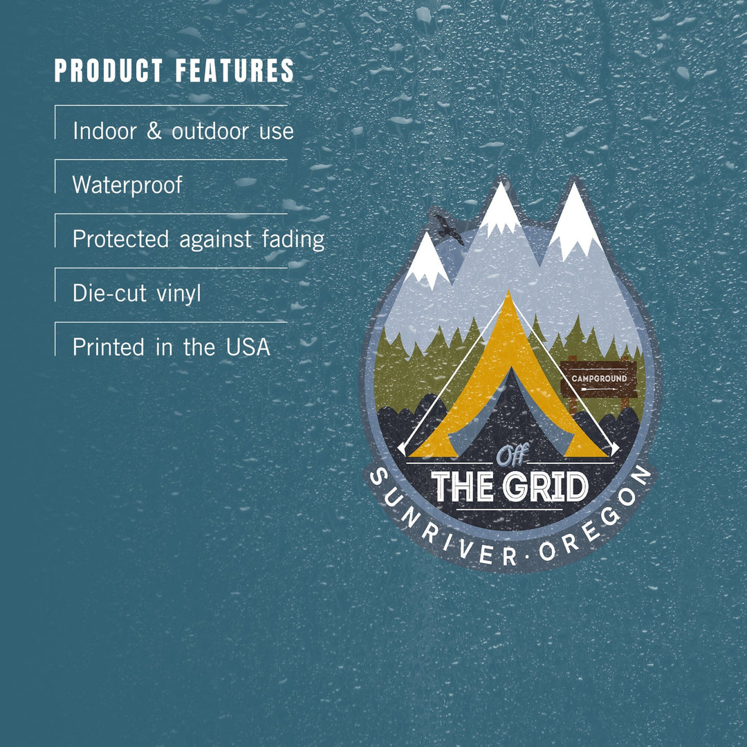 Sunriver, Oregon, Off the Grid, Tent, Contour, Vinyl Sticker Sticker Lantern Press 