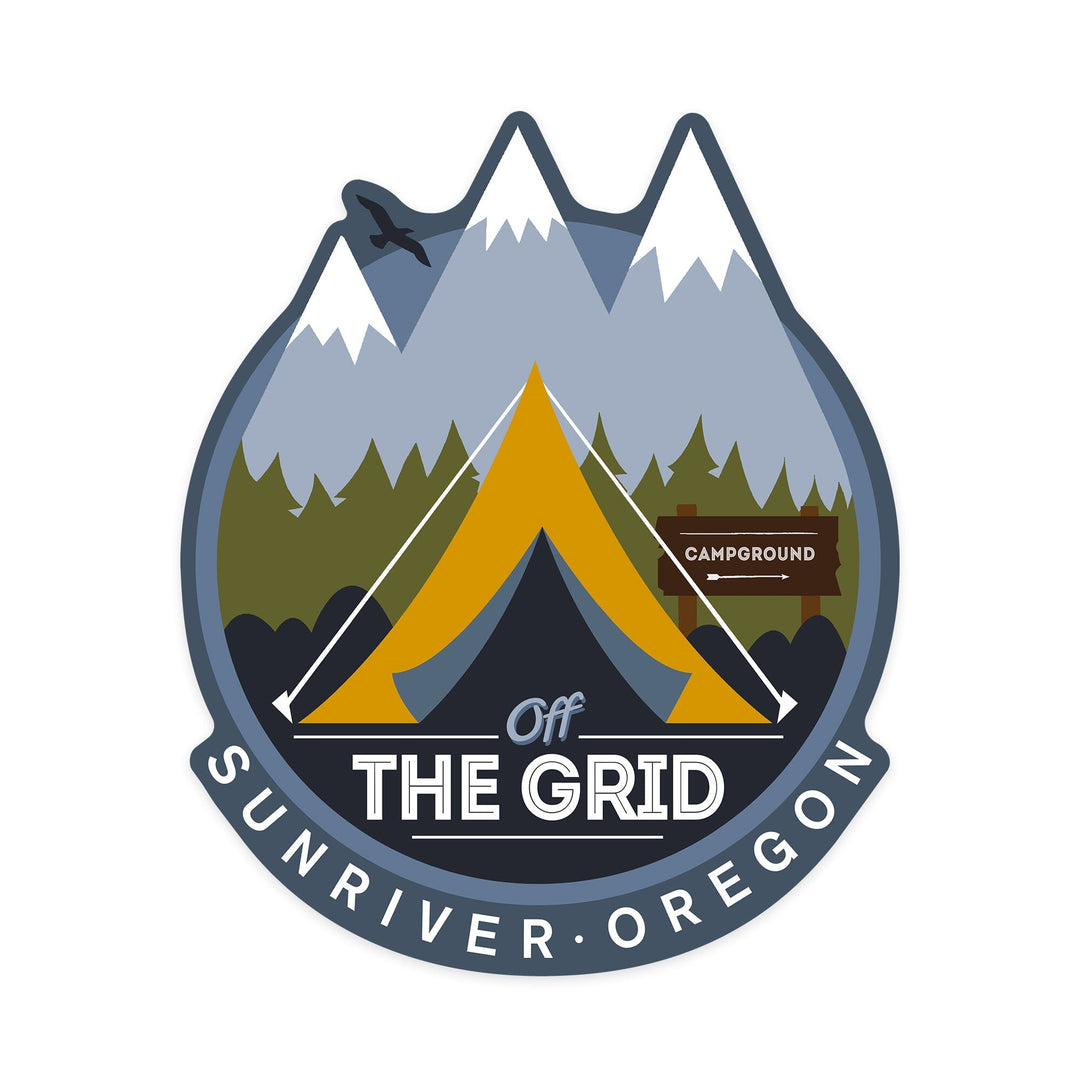 Sunriver, Oregon, Off the Grid, Tent, Contour, Vinyl Sticker Sticker Lantern Press 