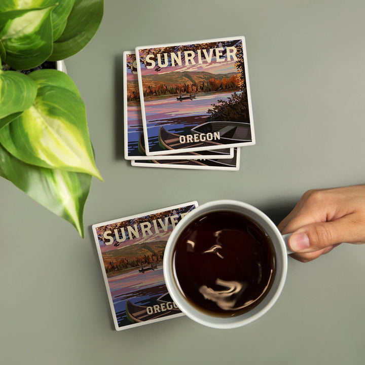 Sunriver, Oregon, Painterly, Lake Sunset Scene, Coasters Coasters Lantern Press 