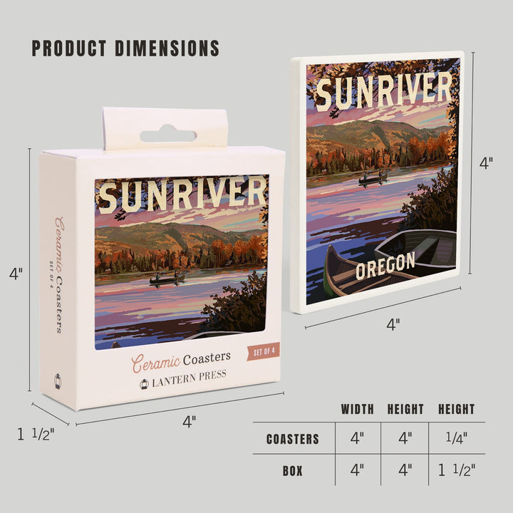Sunriver, Oregon, Painterly, Lake Sunset Scene, Coasters Coasters Lantern Press 
