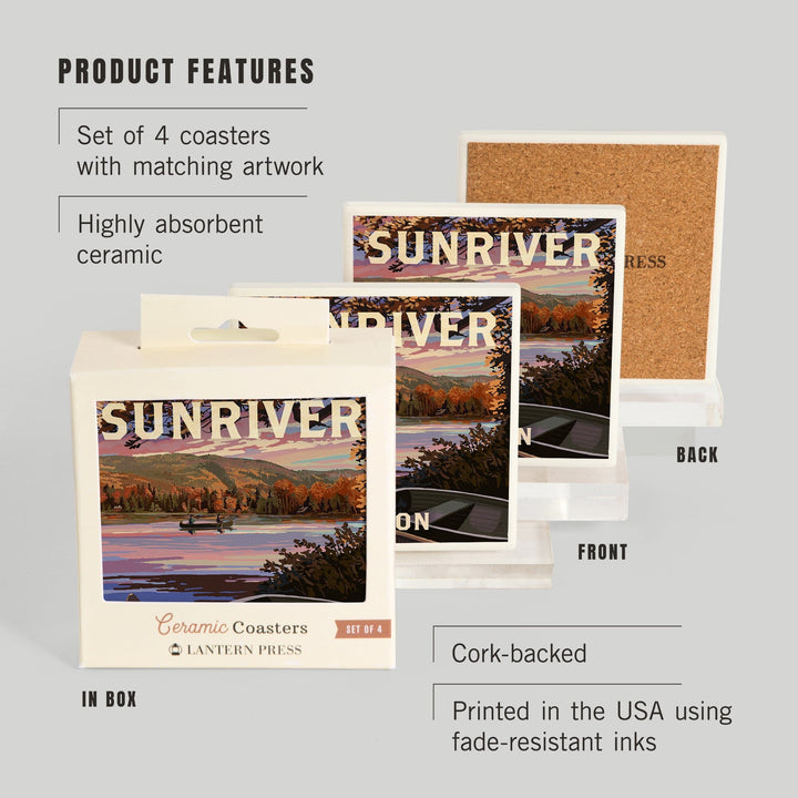 Sunriver, Oregon, Painterly, Lake Sunset Scene, Coasters Coasters Lantern Press 