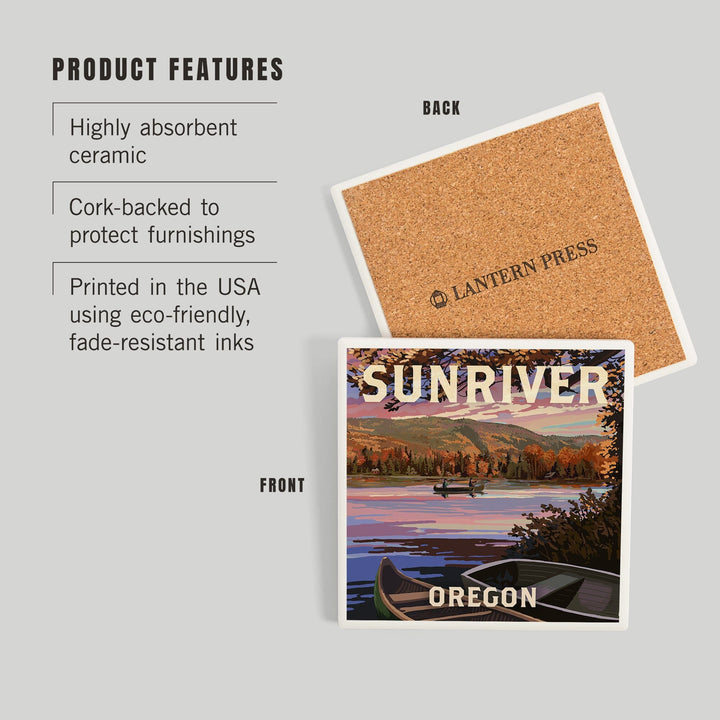 Sunriver, Oregon, Painterly, Lake Sunset Scene, Coasters Coasters Lantern Press 
