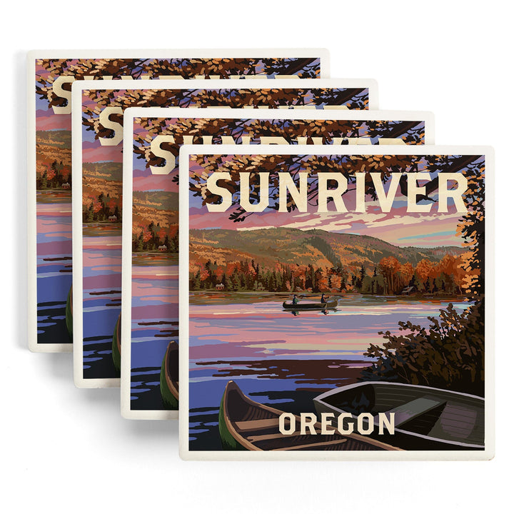 Sunriver, Oregon, Painterly, Lake Sunset Scene, Coasters Coasters Lantern Press 