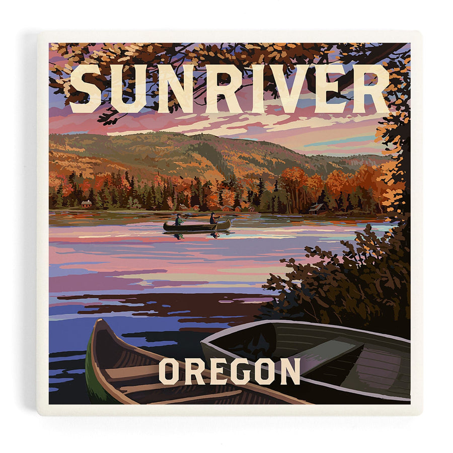 Sunriver, Oregon, Painterly, Lake Sunset Scene, Coasters Coasters Lantern Press 