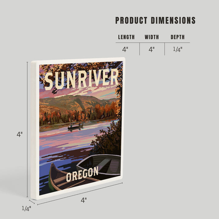 Sunriver, Oregon, Painterly, Lake Sunset Scene, Coasters Coasters Lantern Press 