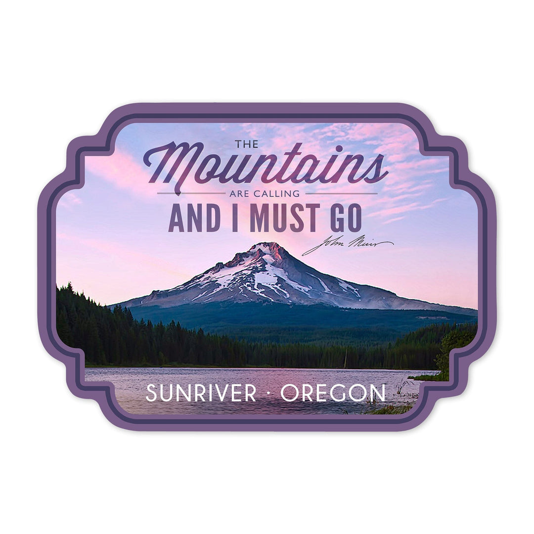 Sunriver, Oregon, Purple Sunset and Peak, The Mountains are Calling, LP Photography, Vinyl Sticker Sticker Lantern Press 