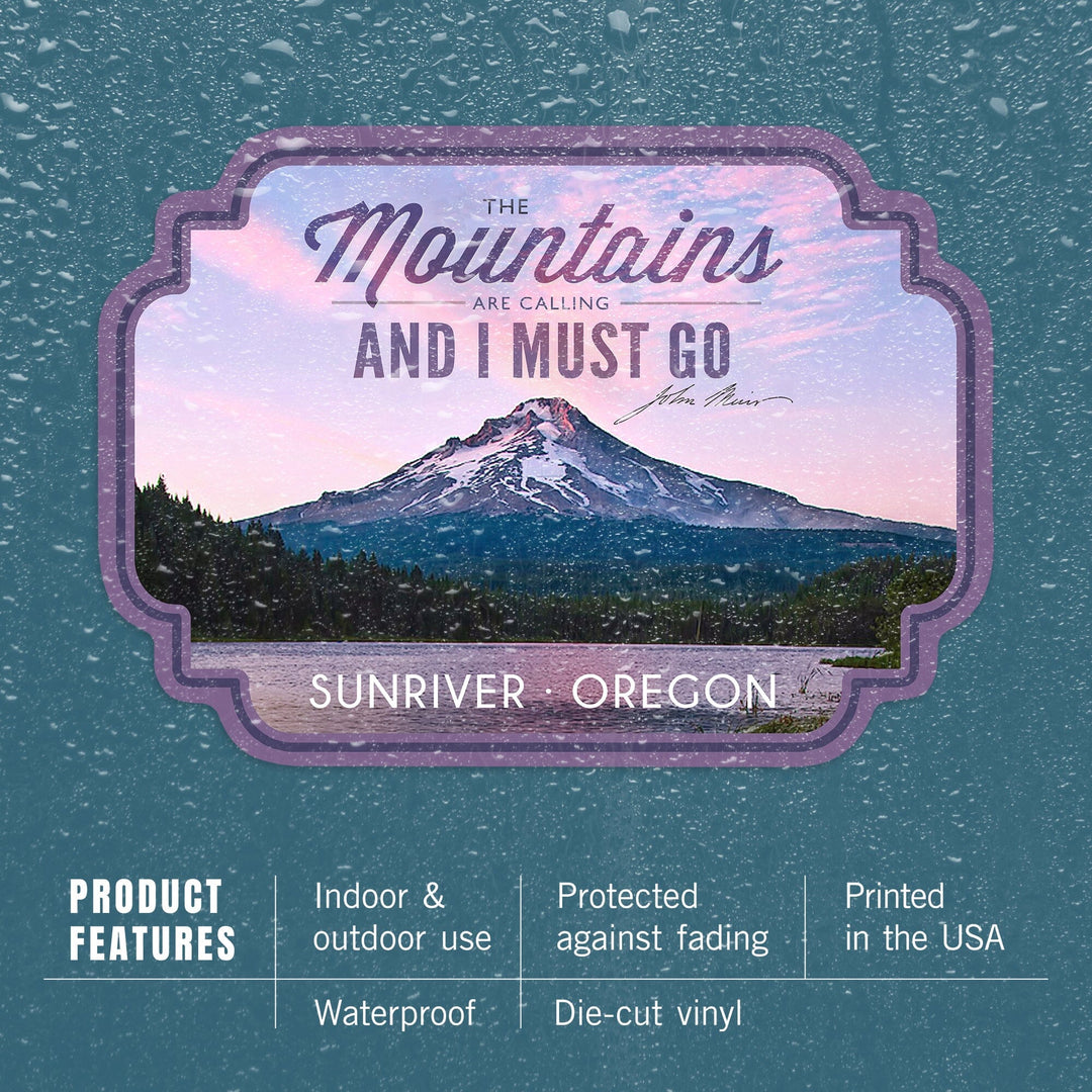 Sunriver, Oregon, Purple Sunset and Peak, The Mountains are Calling, LP Photography, Vinyl Sticker Sticker Lantern Press 