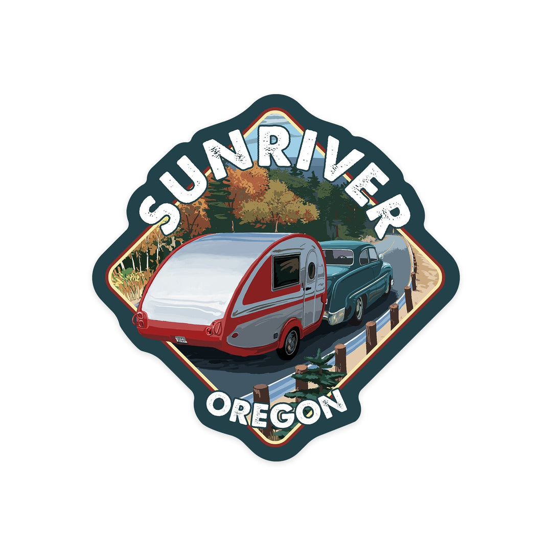 Sunriver, Oregon, Retro Camper Cruise, Contour, Vinyl Sticker Sticker Lantern Press 