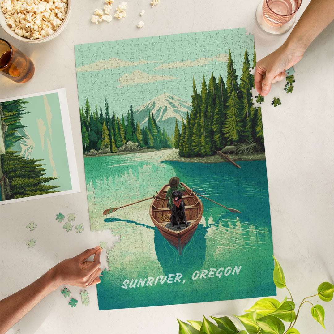 Sunriver, Oregon, Salmon River, Quiet Explorer, Boating, Mountain, Jigsaw Puzzle Puzzle Lantern Press 