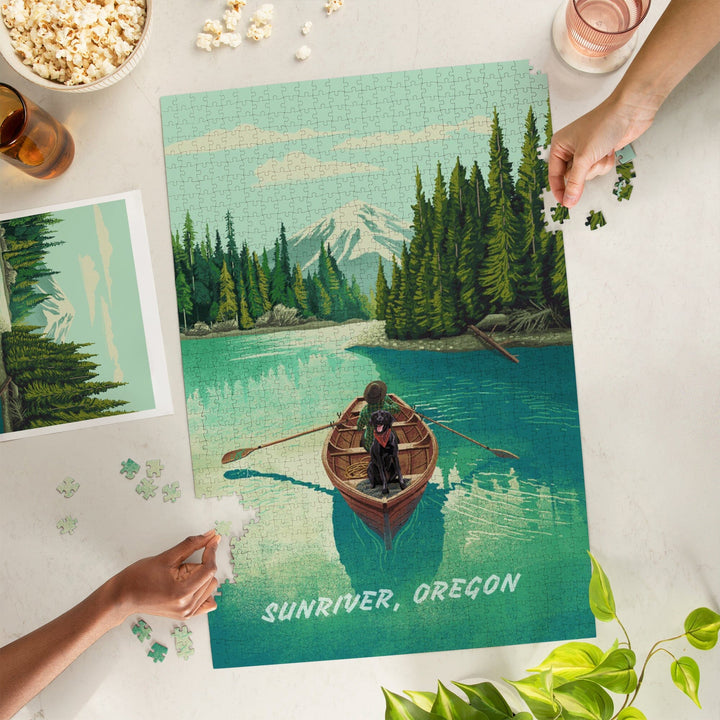 Sunriver, Oregon, Salmon River, Quiet Explorer, Boating, Mountain, Jigsaw Puzzle Puzzle Lantern Press 