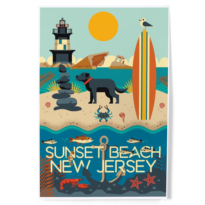 Sunset Beach, New Jersey, Geometric, Art & Giclee Prints Art Lantern Press 