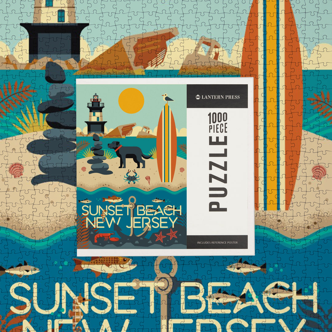 Sunset Beach, New Jersey, Geometric, Jigsaw Puzzle Puzzle Lantern Press 