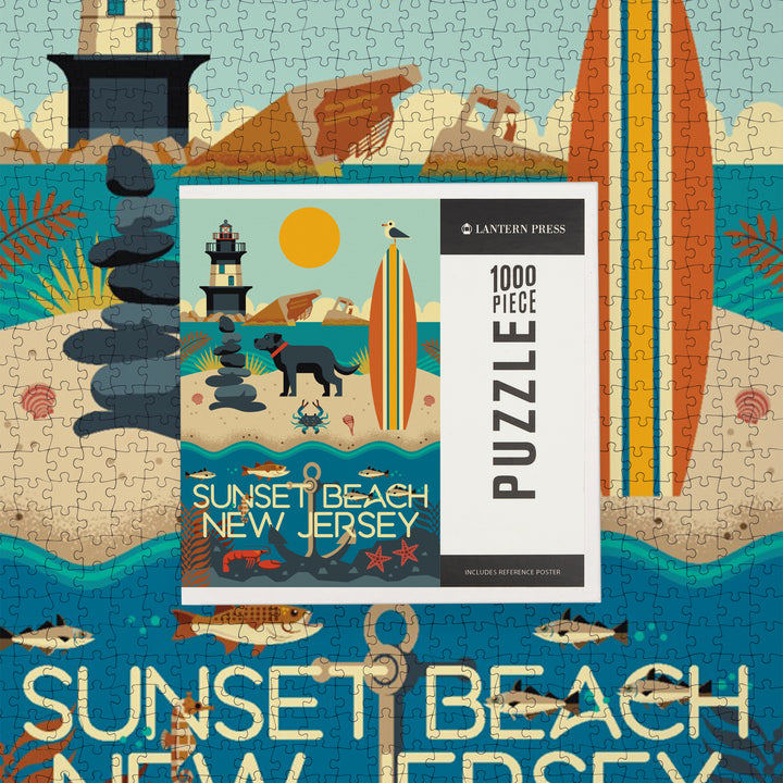 Sunset Beach, New Jersey, Geometric, Jigsaw Puzzle Puzzle Lantern Press 