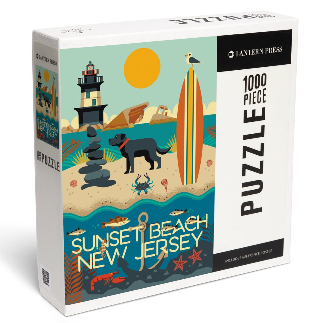 Sunset Beach, New Jersey, Geometric, Jigsaw Puzzle Puzzle Lantern Press 