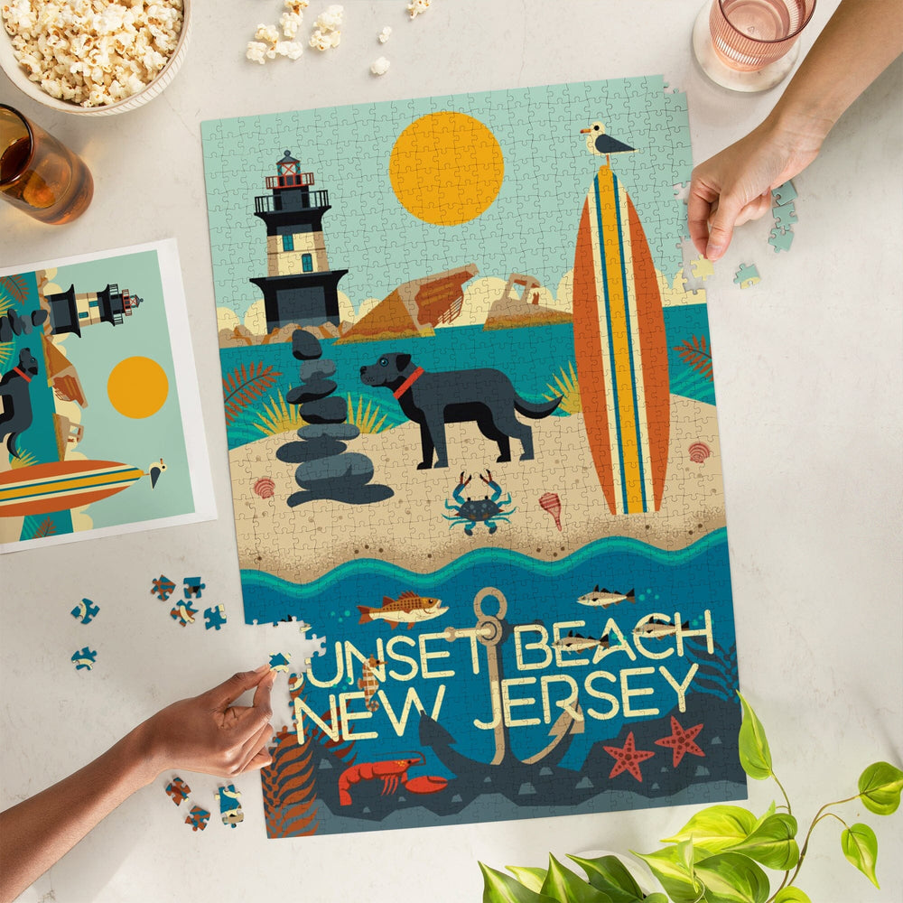 Sunset Beach, New Jersey, Geometric, Jigsaw Puzzle Puzzle Lantern Press 