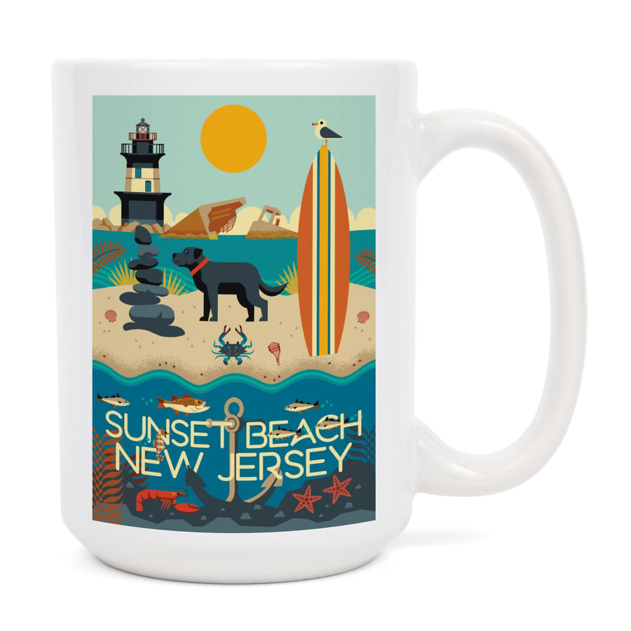 Sunset Beach, New Jersey, Geometric, Lantern Press Artwork, Ceramic Mug Mugs Lantern Press 