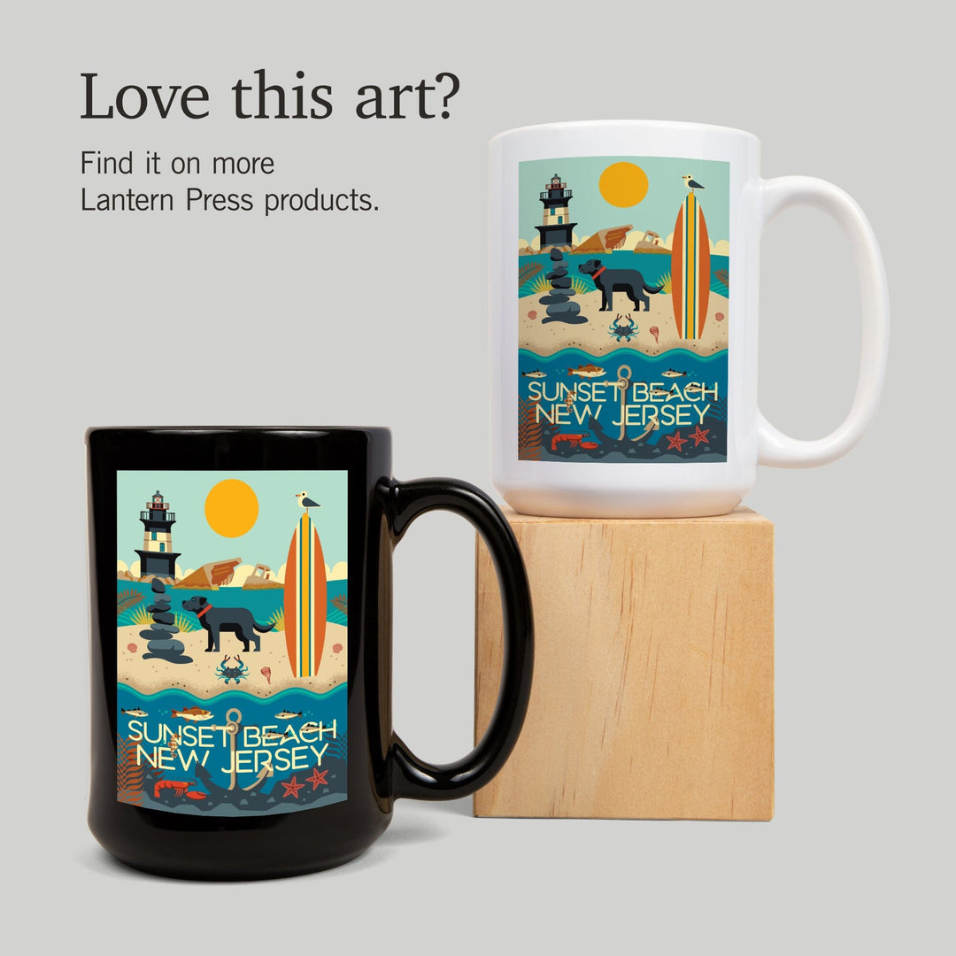 Sunset Beach, New Jersey, Geometric, Lantern Press Artwork, Ceramic Mug Mugs Lantern Press 