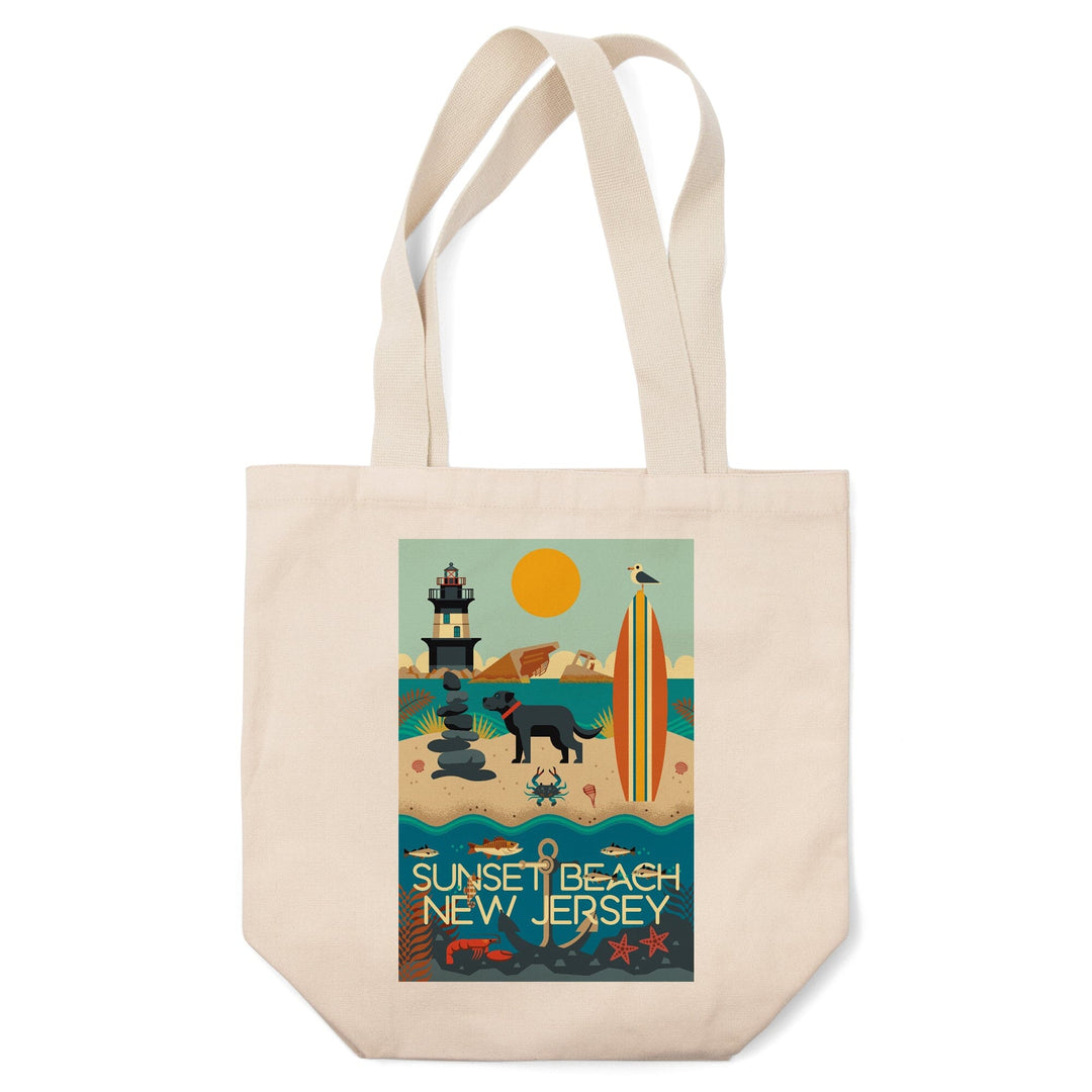 Sunset Beach, New Jersey, Geometric, Lantern Press Artwork, Tote Bag Totes Lantern Press 