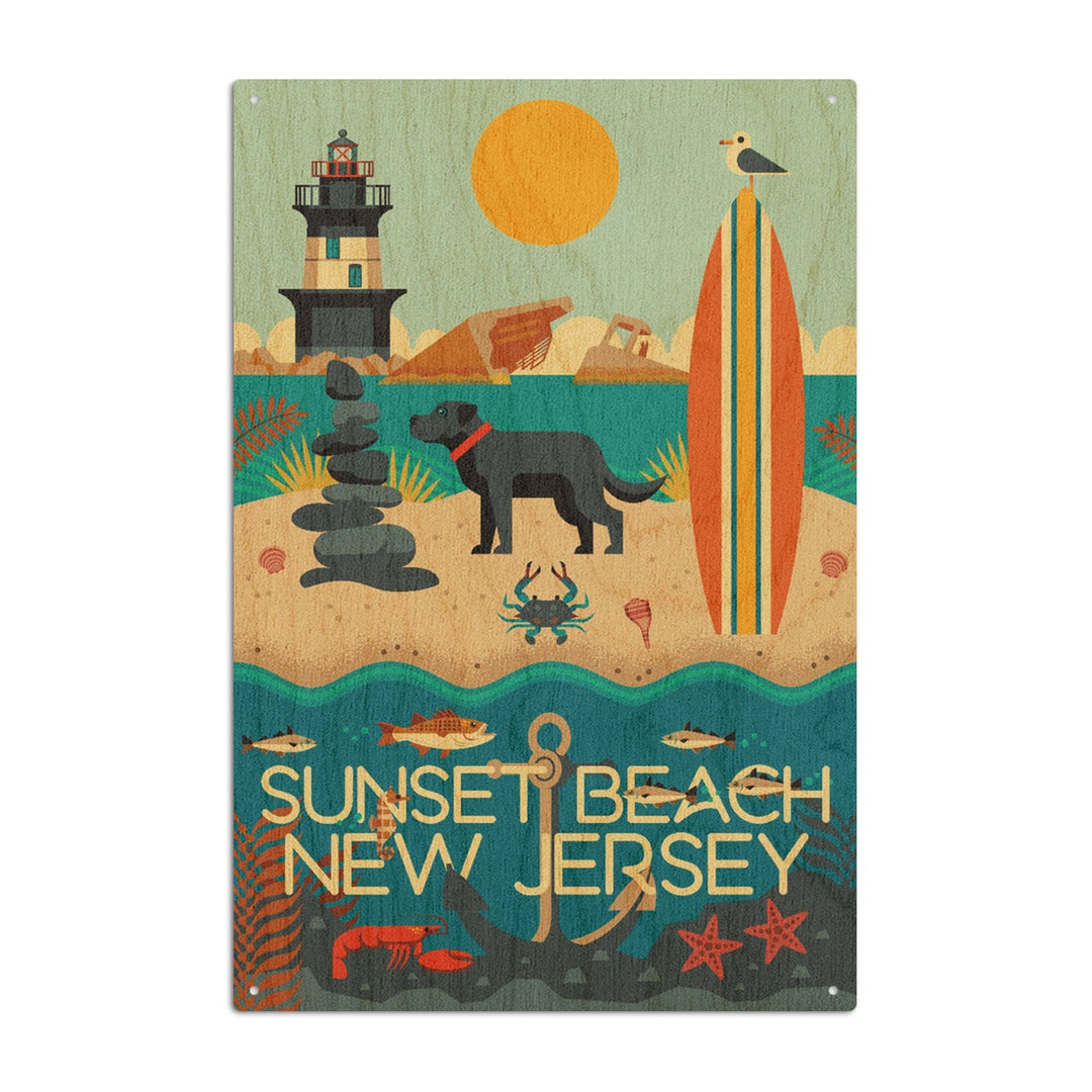 Sunset Beach, New Jersey, Geometric, Lantern Press Artwork, Wood Signs and Postcards Wood Lantern Press 10 x 15 Wood Sign 
