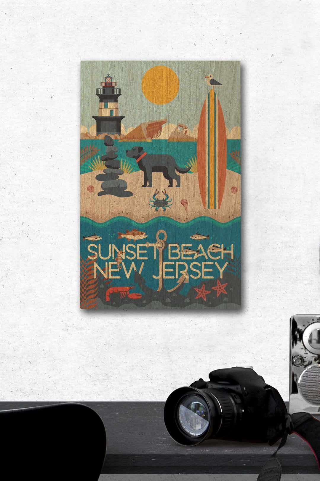 Sunset Beach, New Jersey, Geometric, Lantern Press Artwork, Wood Signs and Postcards Wood Lantern Press 12 x 18 Wood Gallery Print 