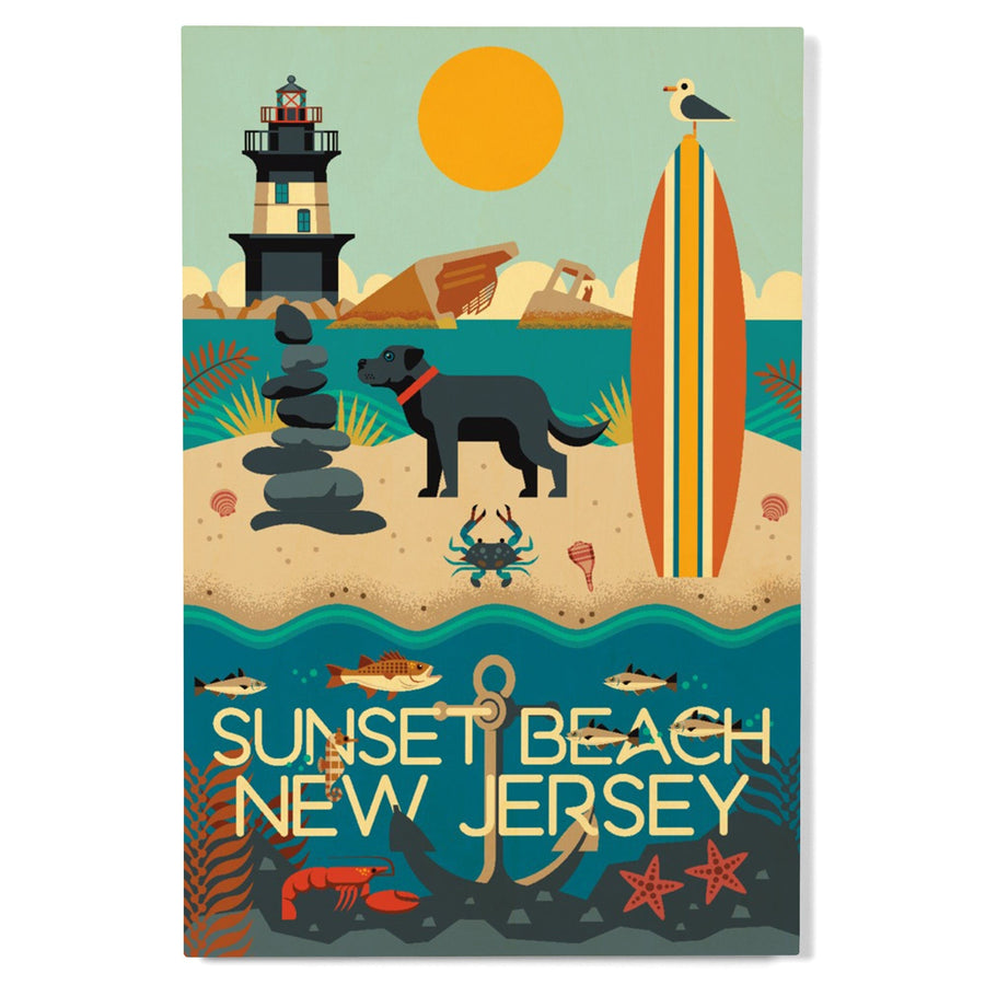 Sunset Beach, New Jersey, Geometric, Lantern Press Artwork, Wood Signs and Postcards Wood Lantern Press 
