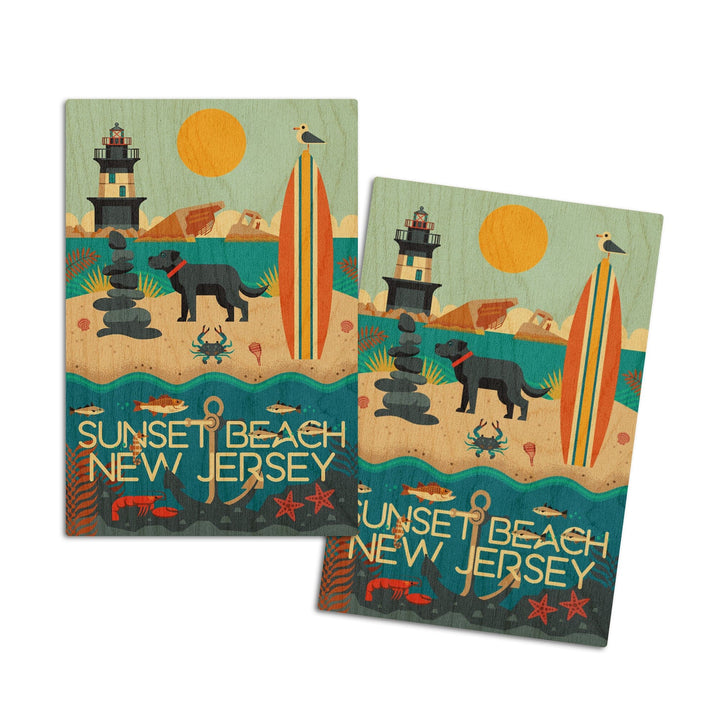 Sunset Beach, New Jersey, Geometric, Lantern Press Artwork, Wood Signs and Postcards Wood Lantern Press 4x6 Wood Postcard Set 