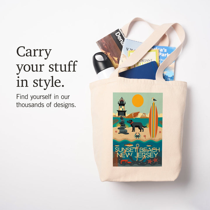 Sunset Beach, New Jersey, Geometric, Tote Bag Totes Lantern Press 