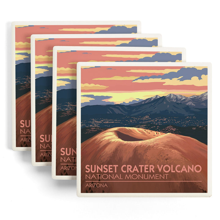 Sunset Crater Volcano National Monument, Arizona, Lantern Press Artwork, Coaster Set Coasters Lantern Press 