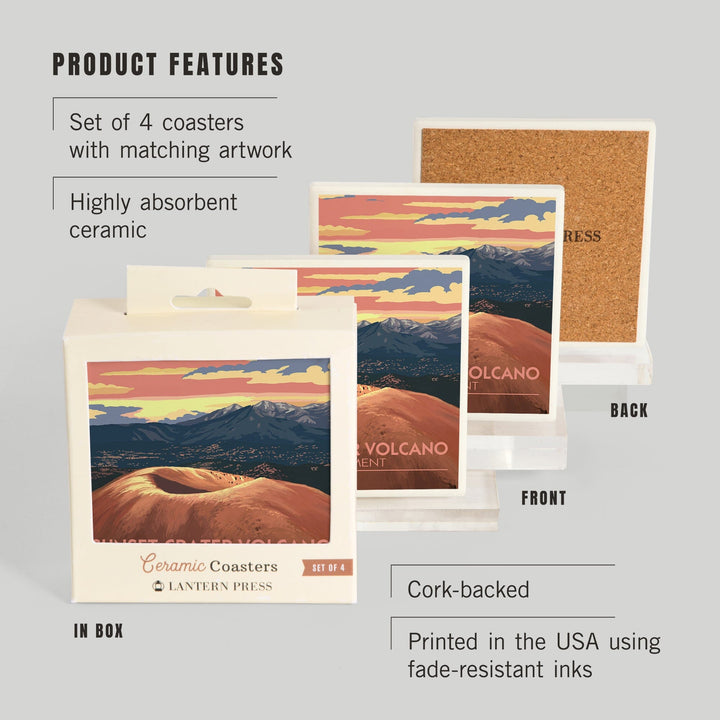 Sunset Crater Volcano National Monument, Arizona, Lantern Press Artwork, Coaster Set Coasters Lantern Press 