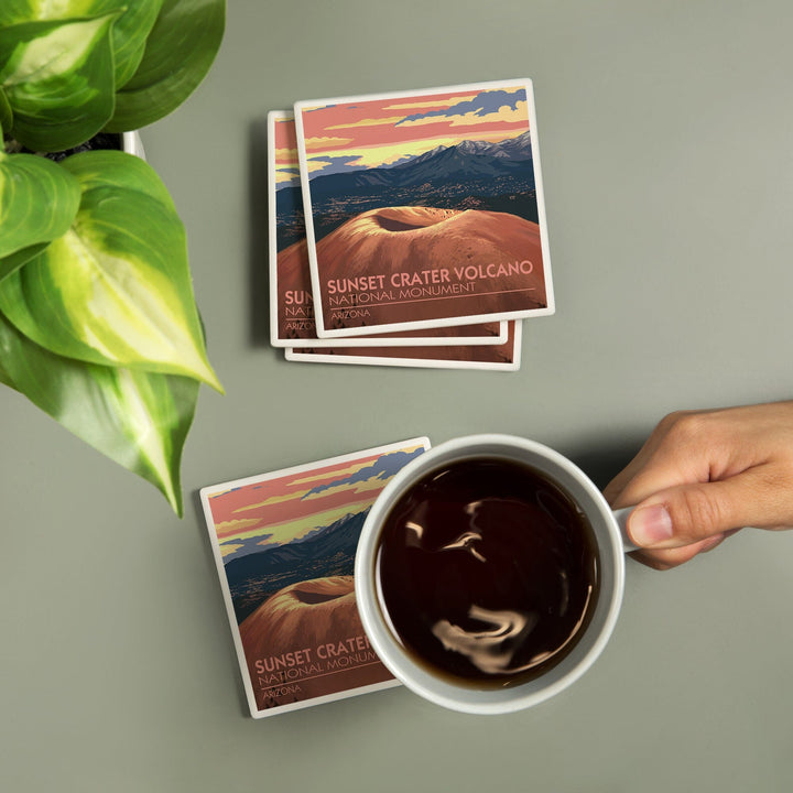 Sunset Crater Volcano National Monument, Arizona, Lantern Press Artwork, Coaster Set Coasters Lantern Press 