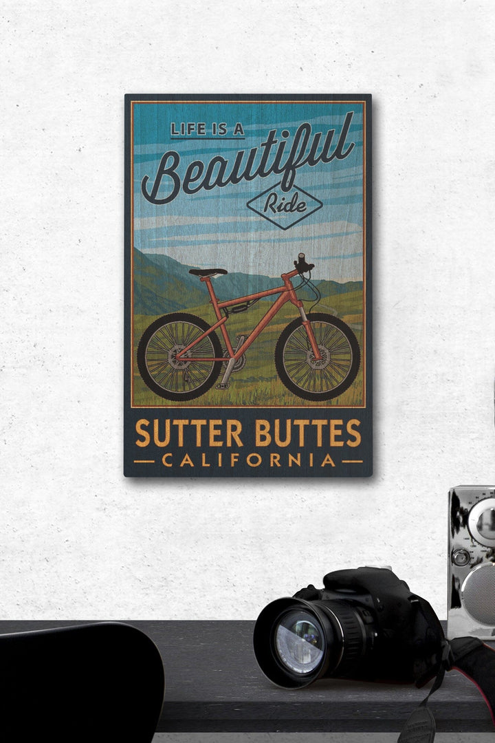 Sutter Buttes, California, Life is a Beautiful Ride, Mountain Bike, Lantern Press Artwork, Wood Signs and Postcards Wood Lantern Press 12 x 18 Wood Gallery Print 