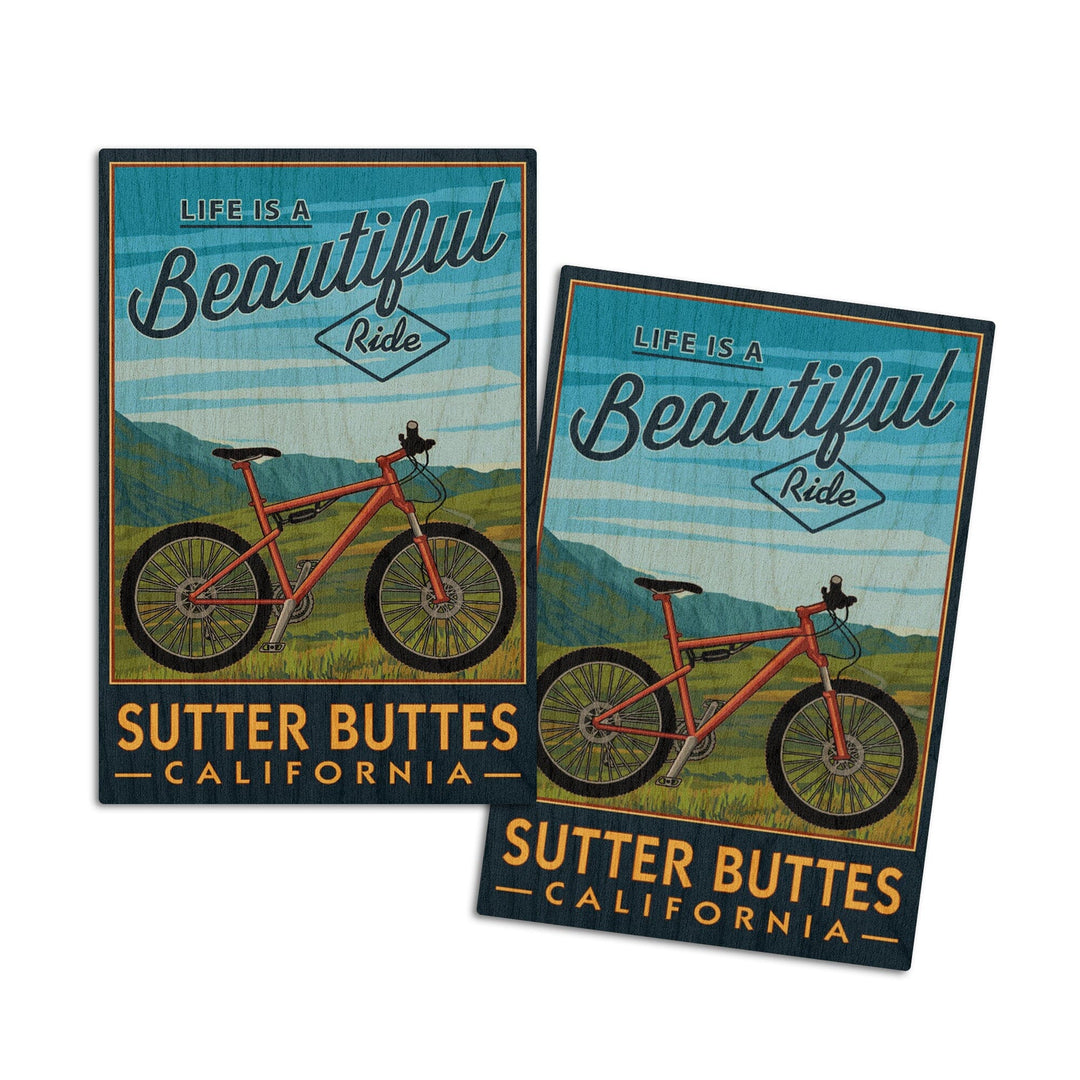 Sutter Buttes, California, Life is a Beautiful Ride, Mountain Bike, Lantern Press Artwork, Wood Signs and Postcards Wood Lantern Press 4x6 Wood Postcard Set 