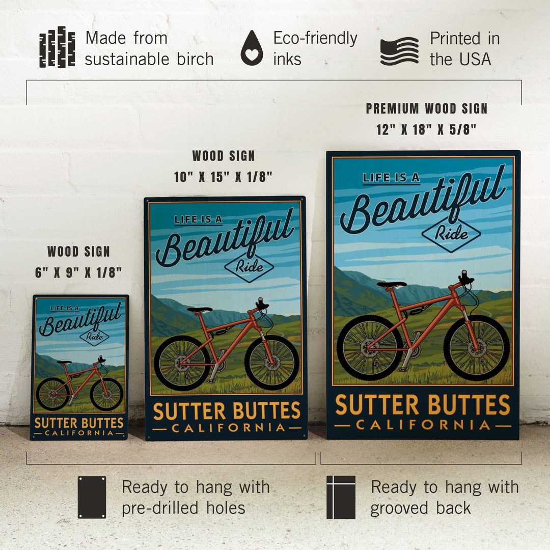 Sutter Buttes, California, Life is a Beautiful Ride, Mountain Bike, Lantern Press Artwork, Wood Signs and Postcards Wood Lantern Press 