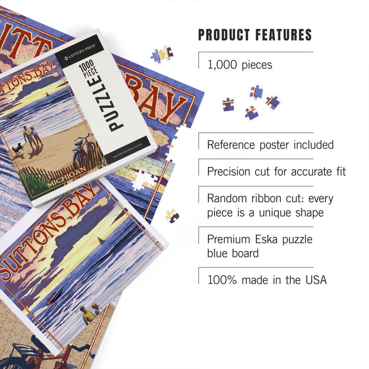 Suttons Bay, Michigan, Sunset on Beach, Jigsaw Puzzle Puzzle Lantern Press 