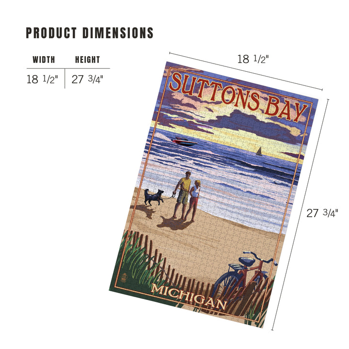 Suttons Bay, Michigan, Sunset on Beach, Jigsaw Puzzle Puzzle Lantern Press 