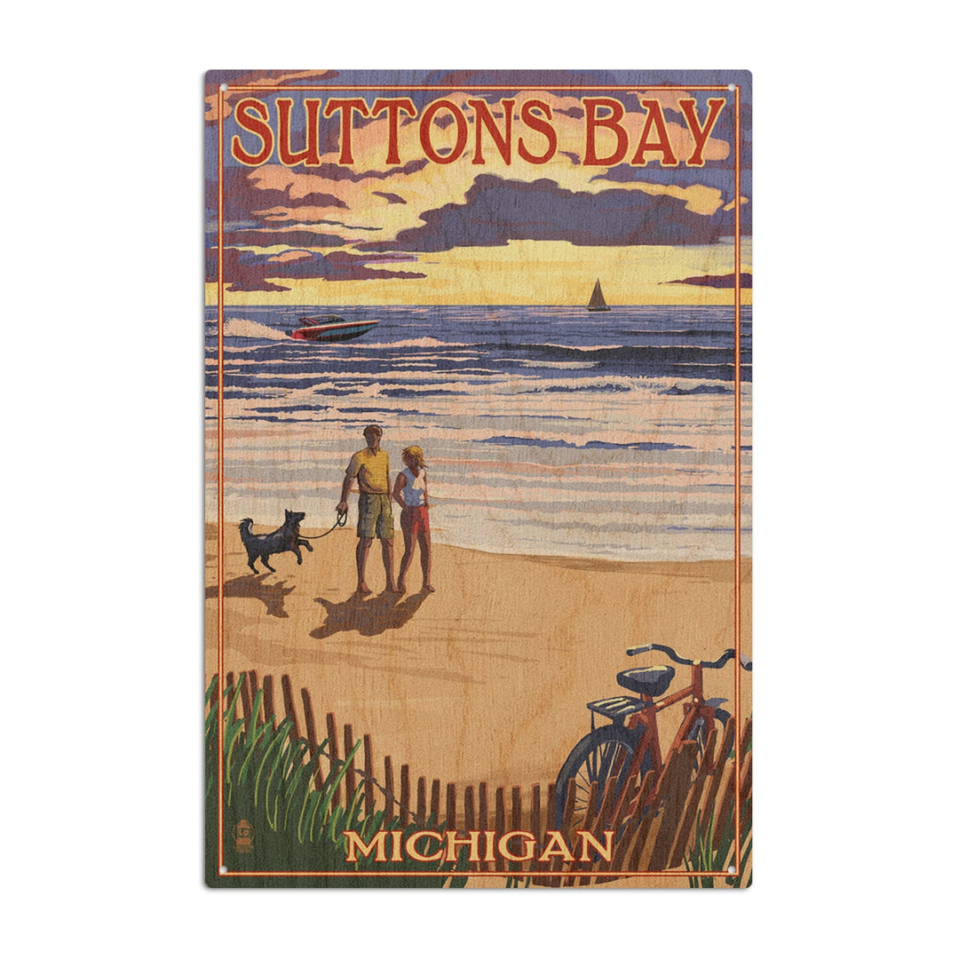 Suttons Bay, Michigan, Sunset on Beach, Lantern Press Artwork, Wood Signs and Postcards Wood Lantern Press 10 x 15 Wood Sign 