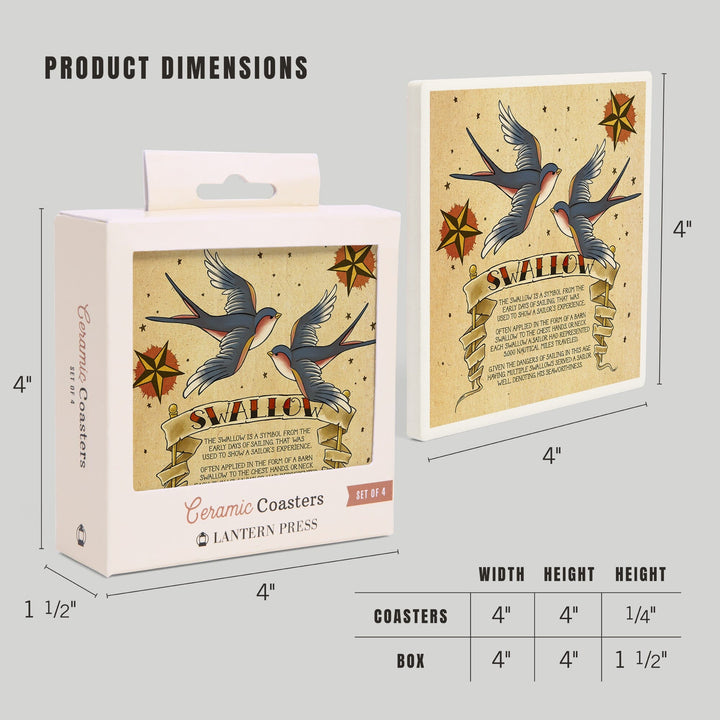 Swallow, Tattoo Flash Sheet, Coasters Coasters Lantern Press 