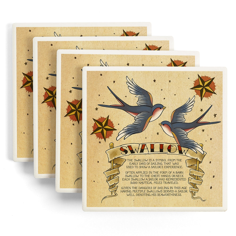 Swallow, Tattoo Flash Sheet, Coasters Coasters Lantern Press 