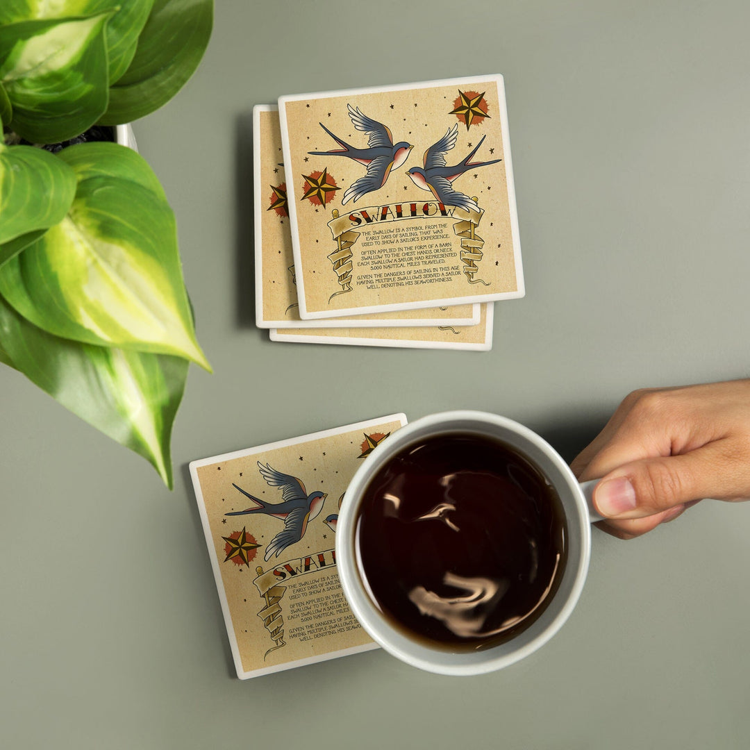 Swallow, Tattoo Flash Sheet, Coasters Coasters Lantern Press 
