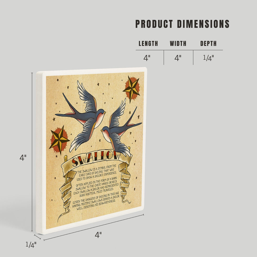 Swallow, Tattoo Flash Sheet, Coasters Coasters Lantern Press 