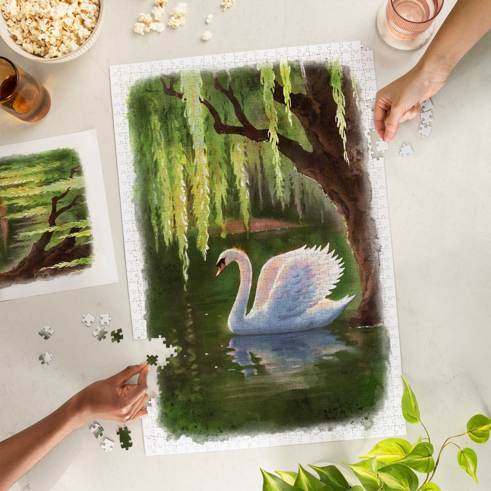Swan and Willows, Watercolor, Jigsaw Puzzle Puzzle Lantern Press 