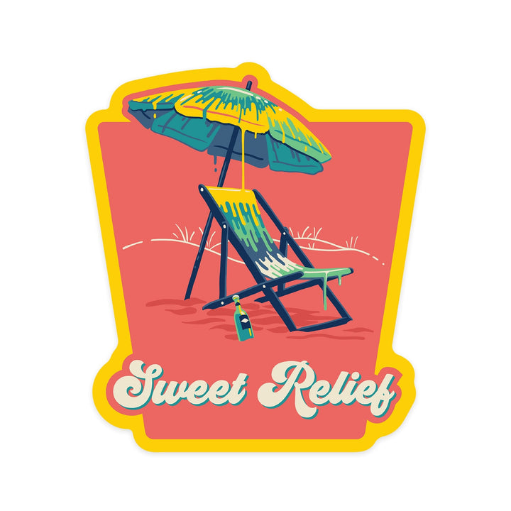 Sweet Relief Collection, Beach Chair and Umbrella, Sweet Relief, Contour, Vinyl Sticker Sticker Lantern Press 