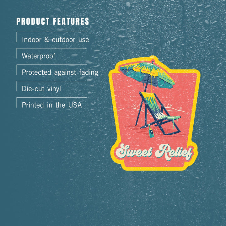 Sweet Relief Collection, Beach Chair and Umbrella, Sweet Relief, Contour, Vinyl Sticker Sticker Lantern Press 
