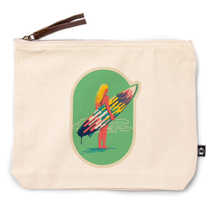 Sweet Relief Collection, Surfer Girl with Surfboard, Contour, Accessory Go Bag Totes Lantern Press 