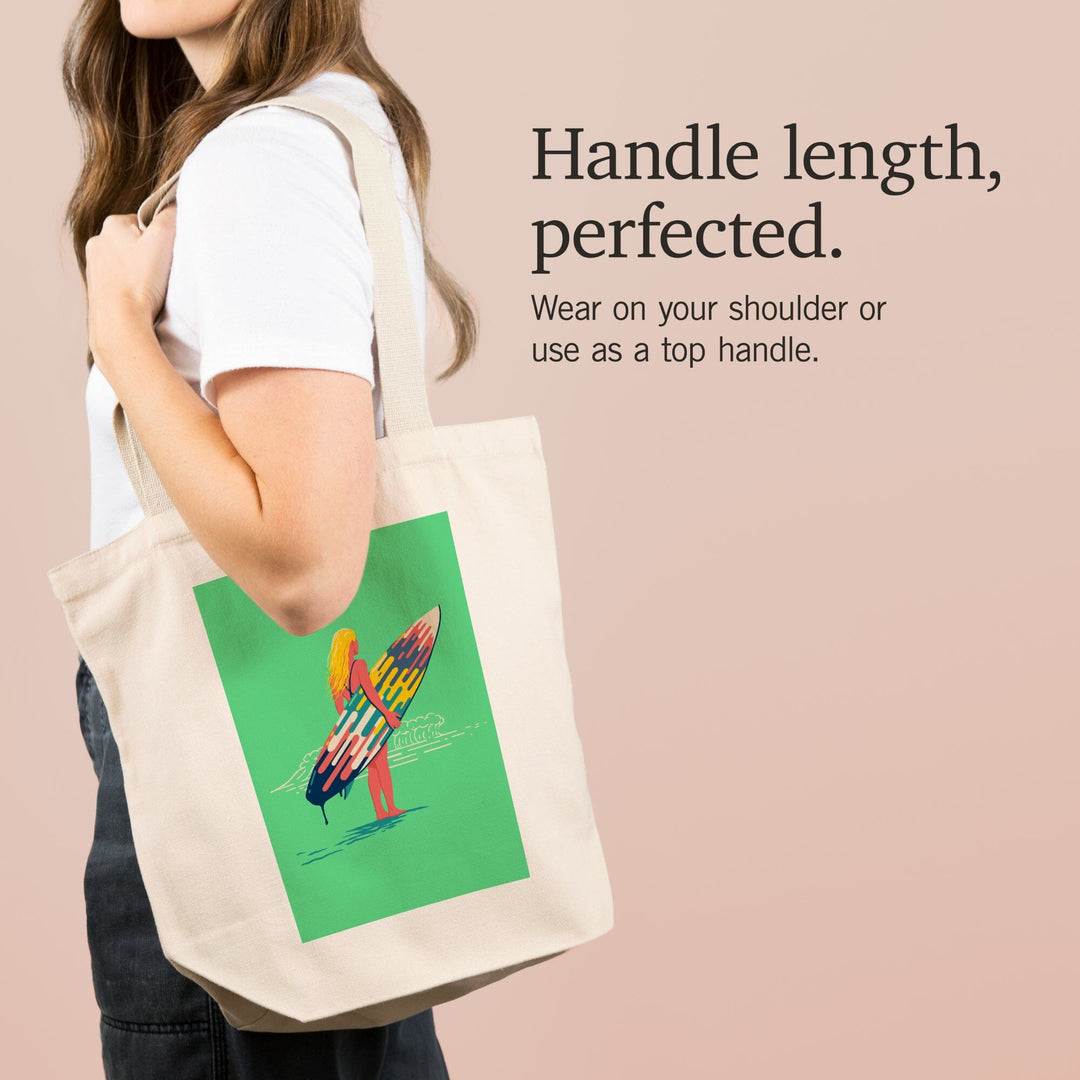 Sweet Relief Collection, Surfer Girl with Surfboard, Tote Bag Totes Lantern Press 