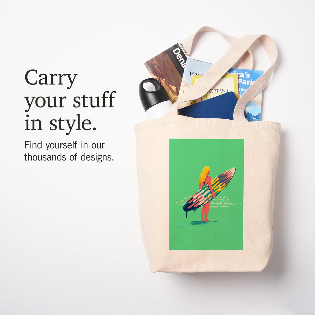 Sweet Relief Collection, Surfer Girl with Surfboard, Tote Bag Totes Lantern Press 