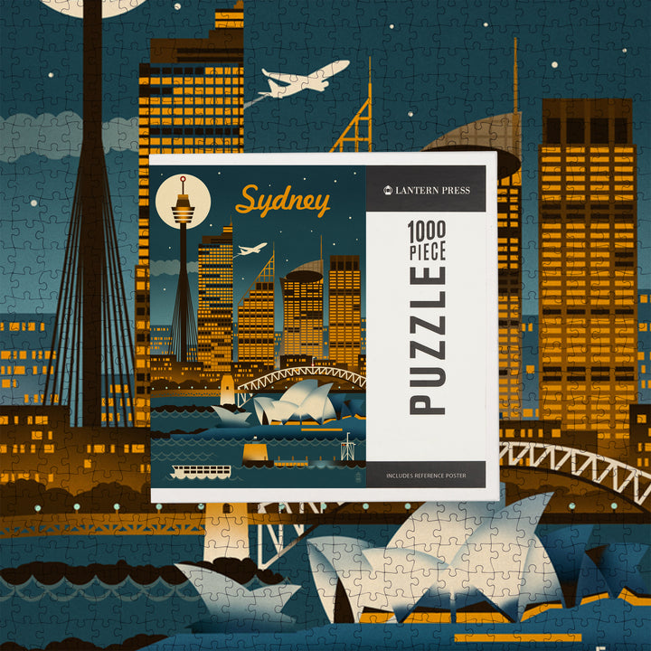 Sydney, Australia, Retro Skyline, Jigsaw Puzzle Puzzle Lantern Press 