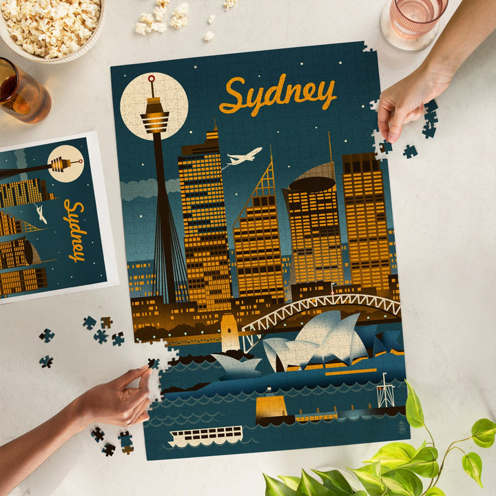 Sydney, Australia, Retro Skyline, Jigsaw Puzzle Puzzle Lantern Press 