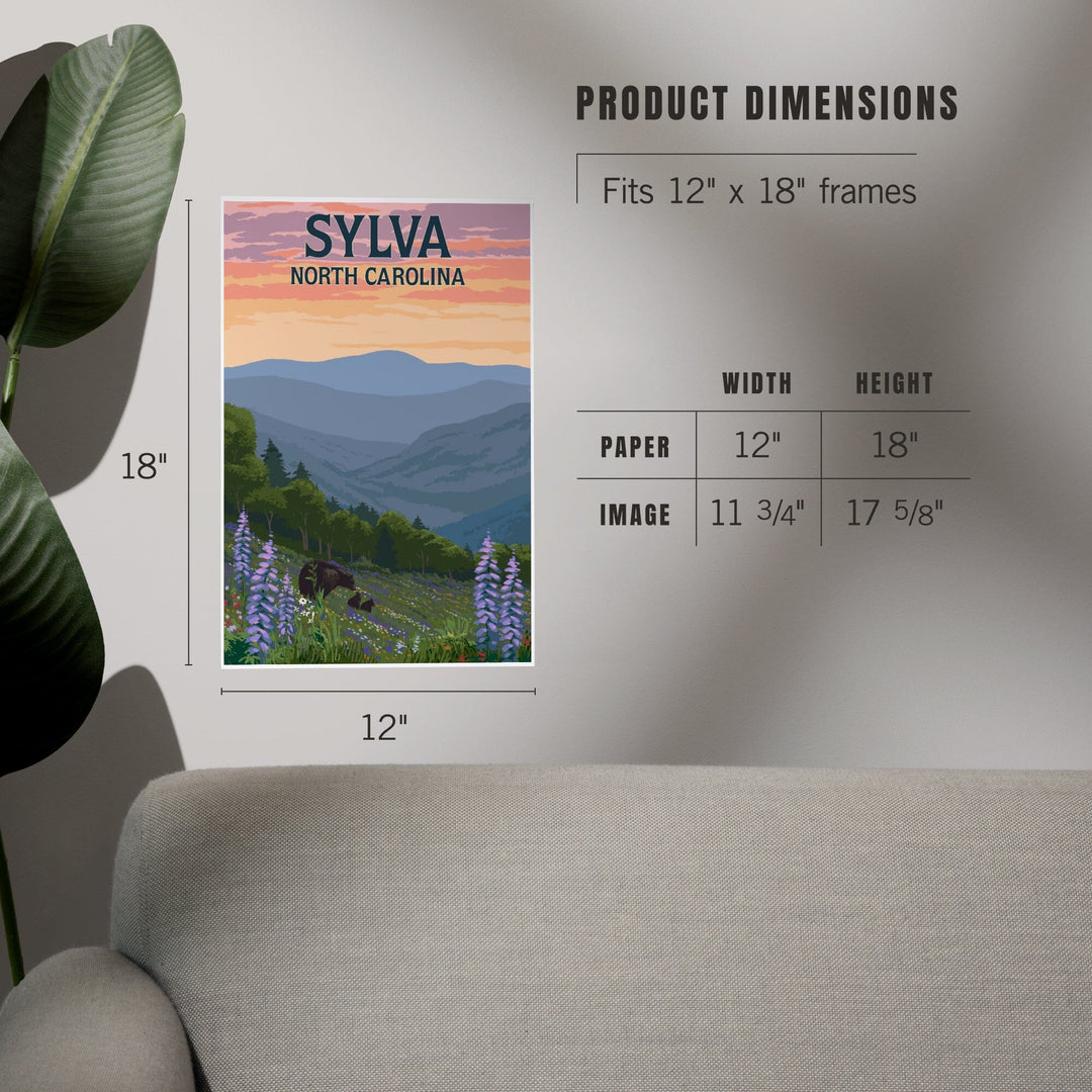 Sylva, North Carolina, Bears and Spring Flowers, Art & Giclee Prints Art Lantern Press 