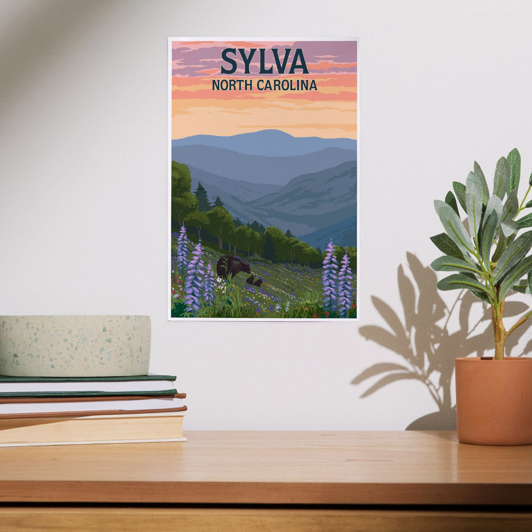 Sylva, North Carolina, Bears and Spring Flowers, Art & Giclee Prints Art Lantern Press 